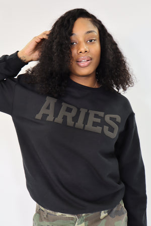 Black Zodiac Puff Print Crewneck