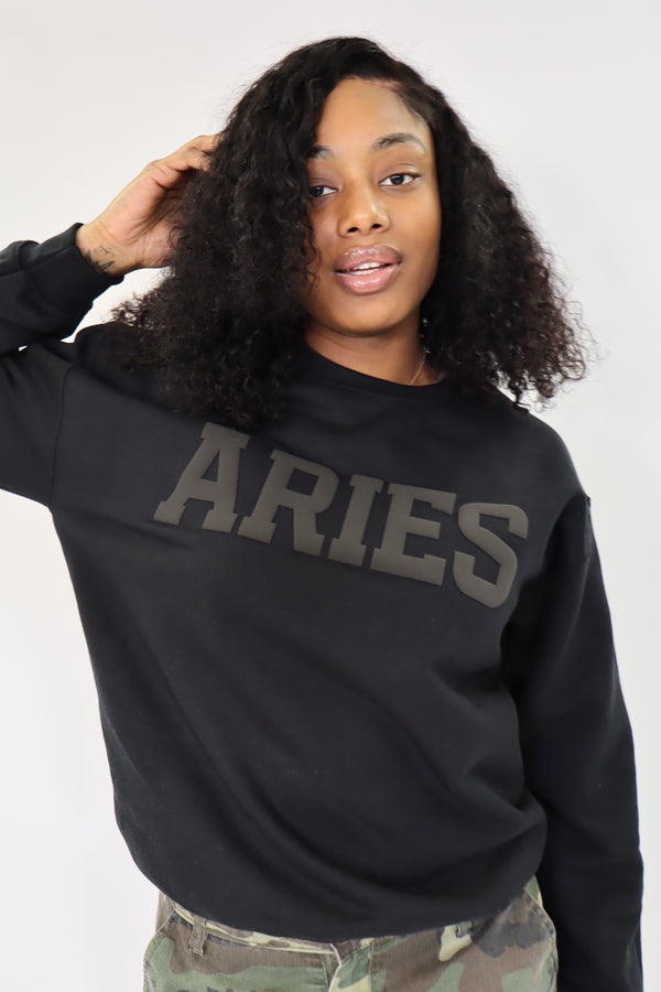 Black Zodiac Puff Print Crewneck