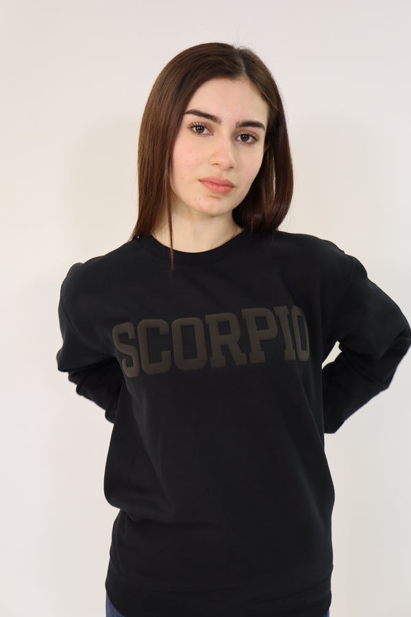 Black Zodiac Puff Print Crewneck