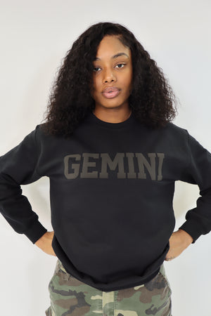 Black Zodiac Puff Print Crewneck