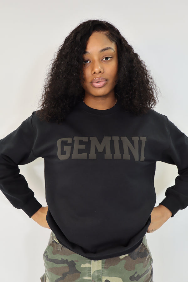 Black Zodiac Puff Print Crewneck