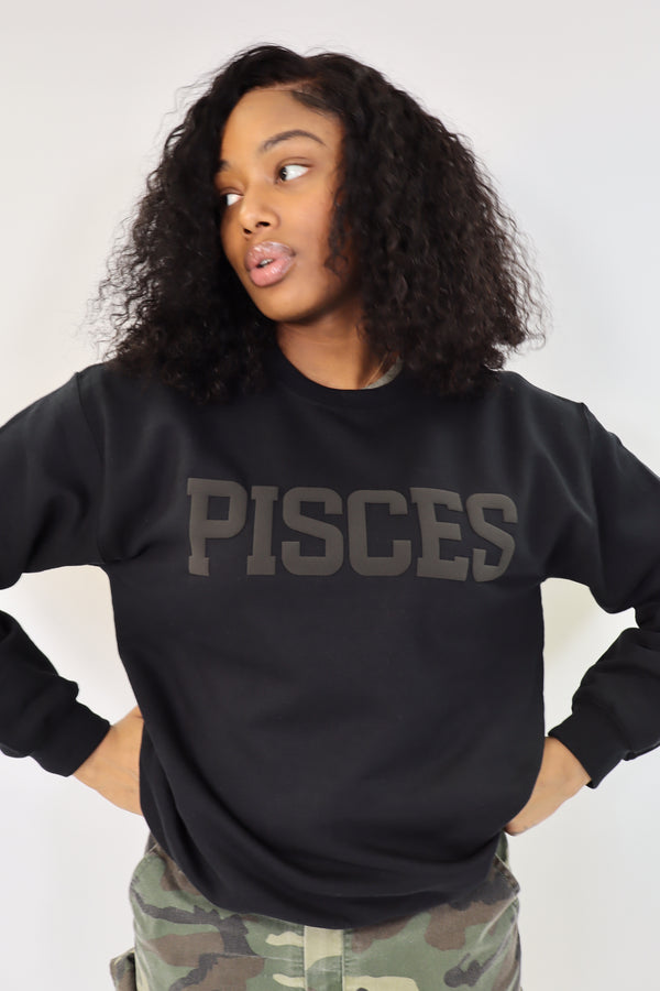 Black Zodiac Puff Print Crewneck