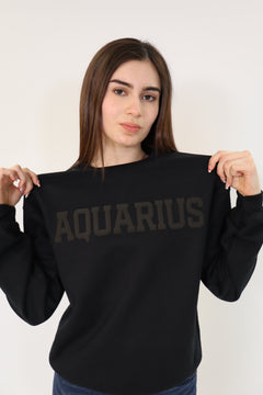 Black Zodiac Puff Print Crewneck