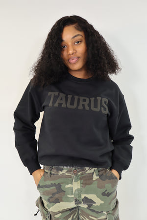Black Zodiac Puff Print Crewneck