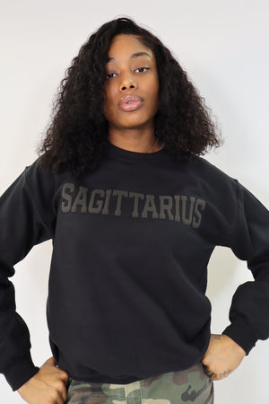 Black Zodiac Puff Print Crewneck