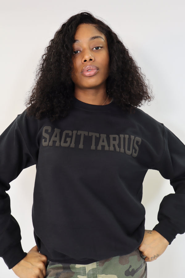 Black Zodiac Puff Print Crewneck