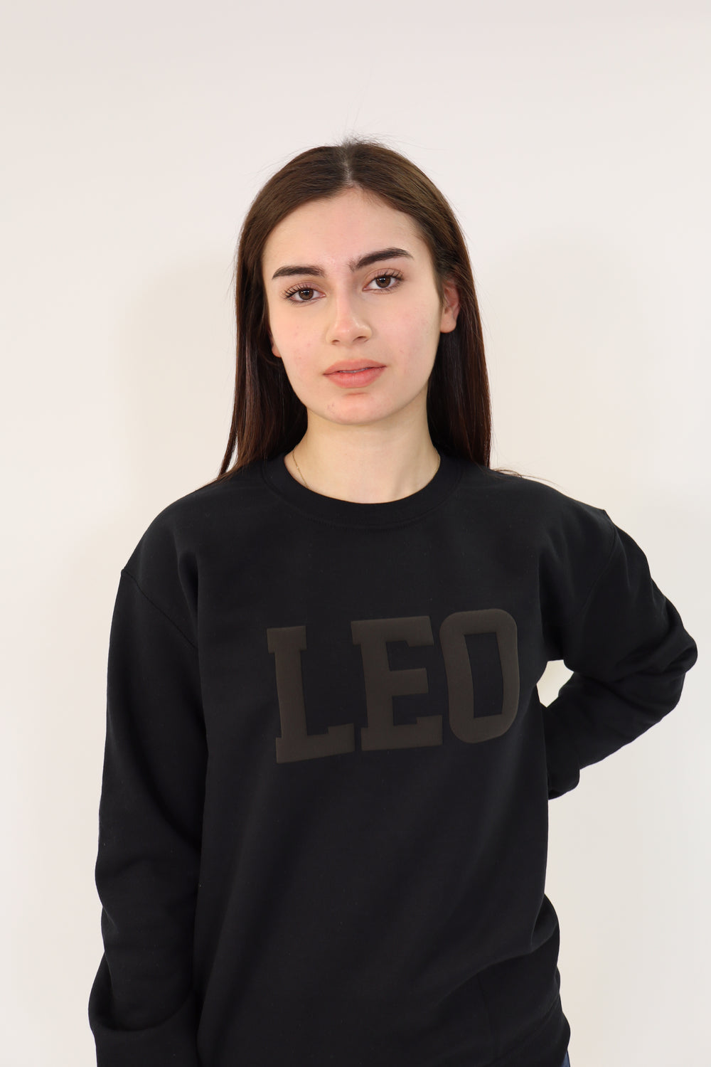 Black Zodiac Puff Print Crewneck