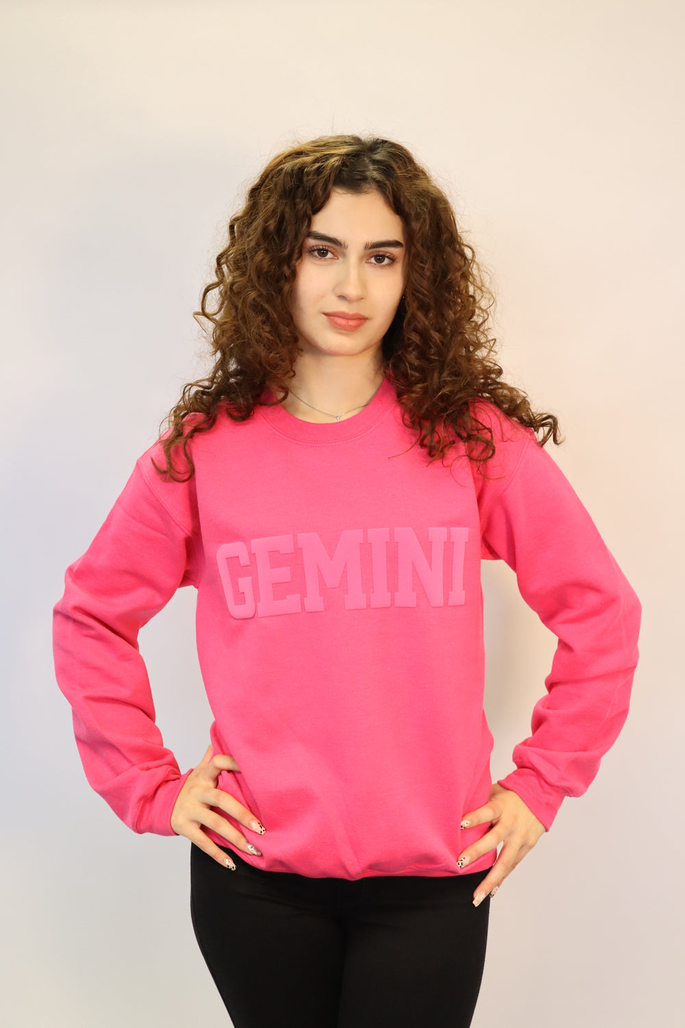 Pink Zodiac Puff Print Crewneck