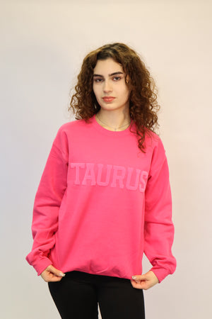 Pink Zodiac Puff Print Crewneck