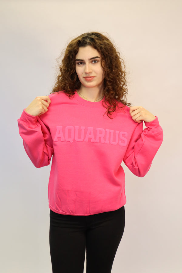 Pink Zodiac Puff Print Crewneck