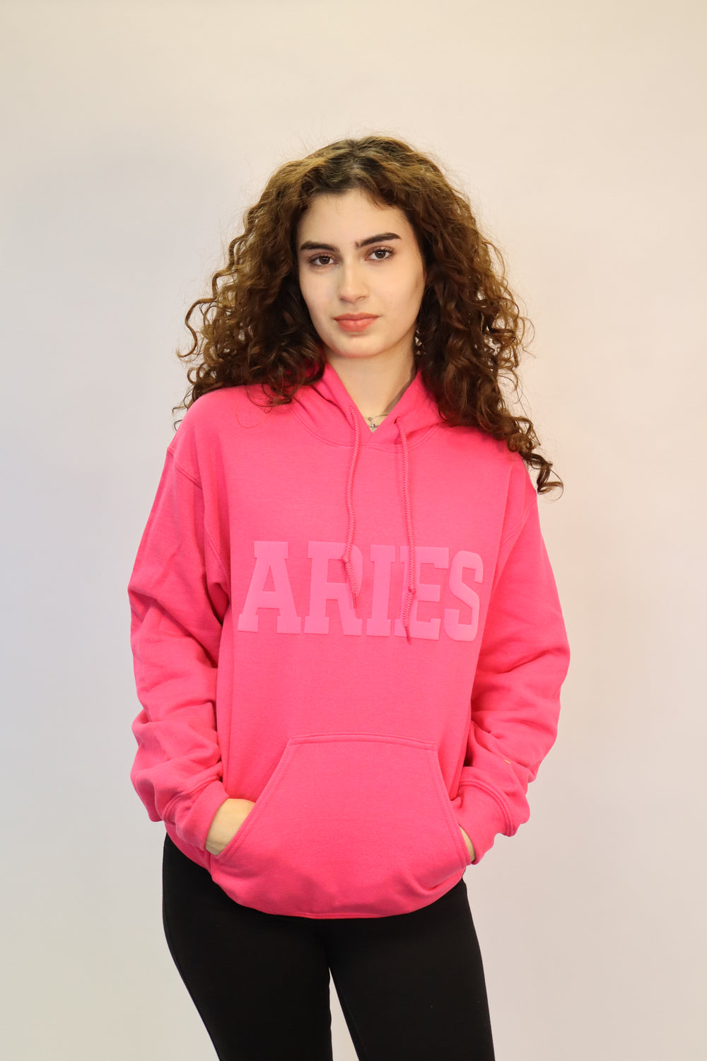 Pink Zodiac Puff Print Hoodie