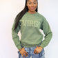 Olive Green Zodiac Puff Print Crewneck