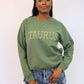 Olive Green Zodiac Puff Print Crewneck