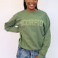 Olive Green Zodiac Puff Print Crewneck
