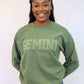 Olive Green Zodiac Puff Print Crewneck