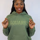 Olive Green Zodiac Puff Print Hoodie