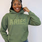 Olive Green Zodiac Puff Print Hoodie
