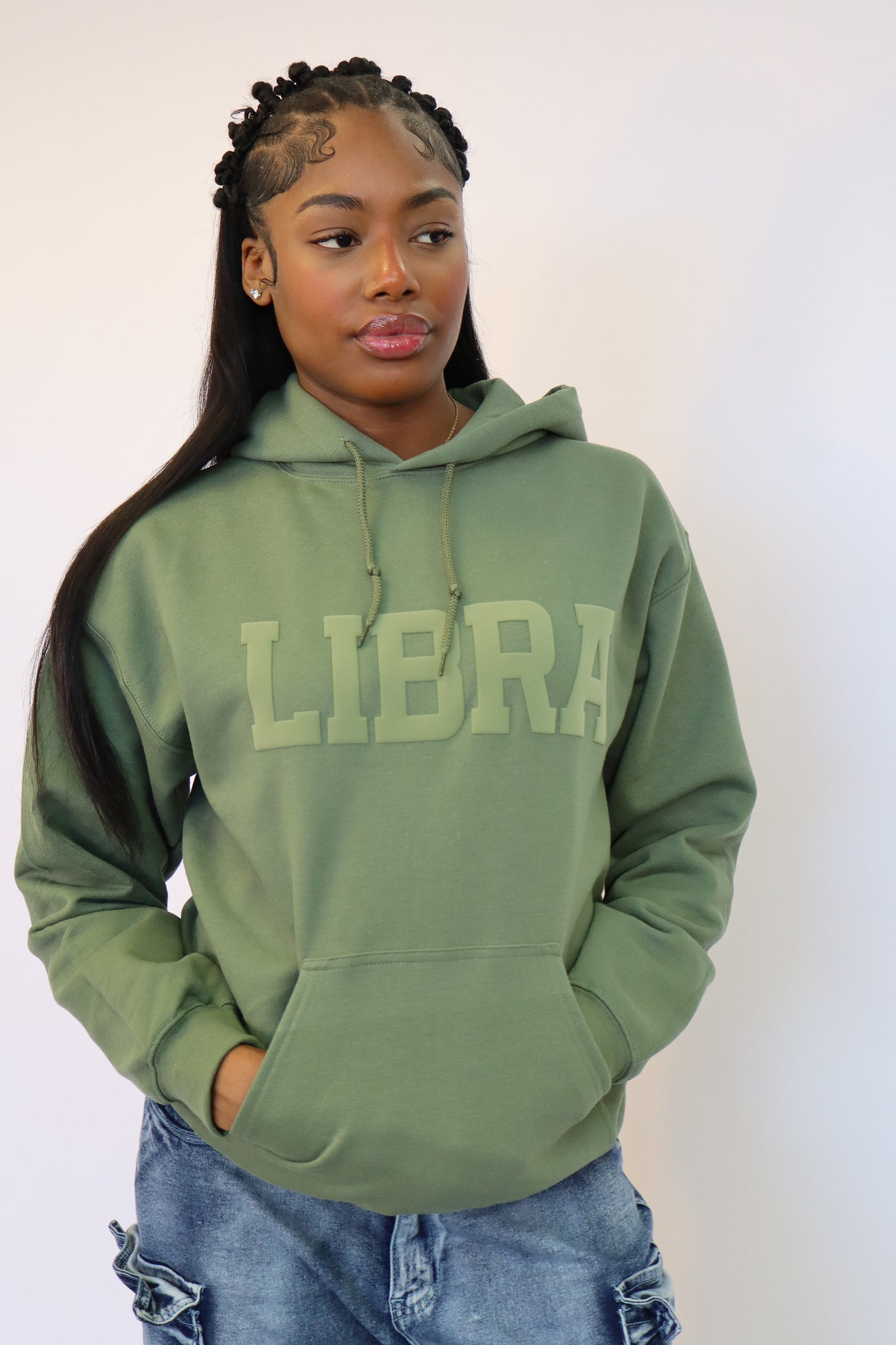 Olive Green Zodiac Puff Print Hoodie