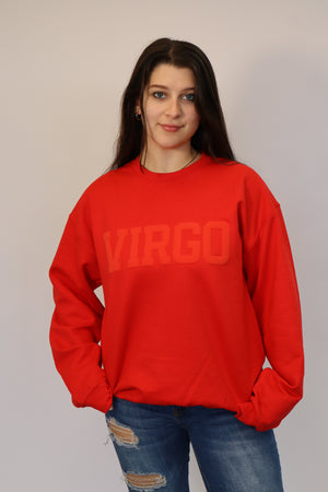 Red Zodiac Puff Print Crewneck
