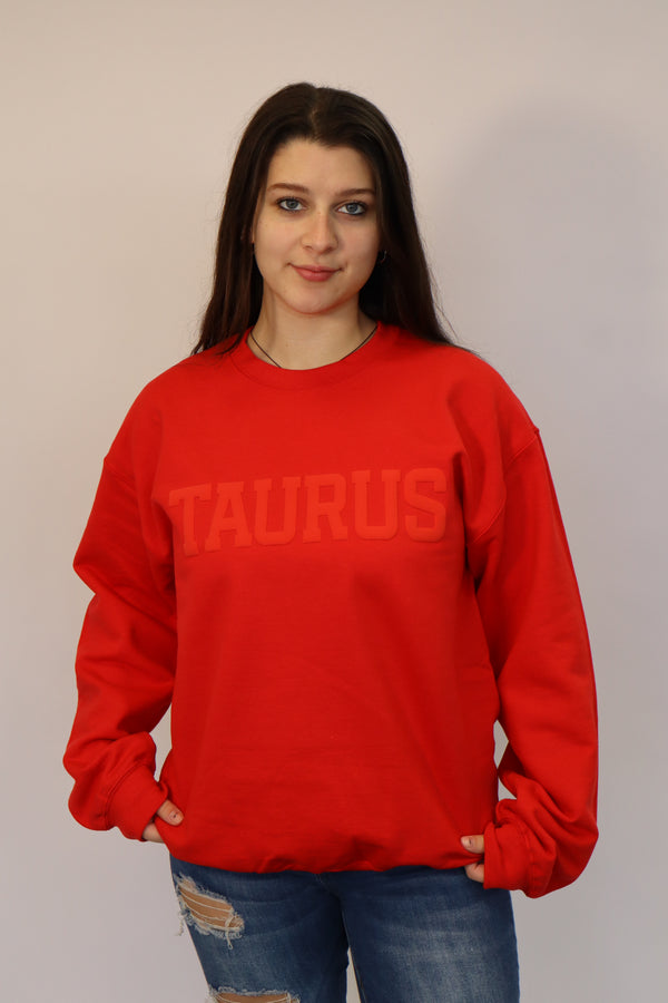Red Zodiac Puff Print Crewneck