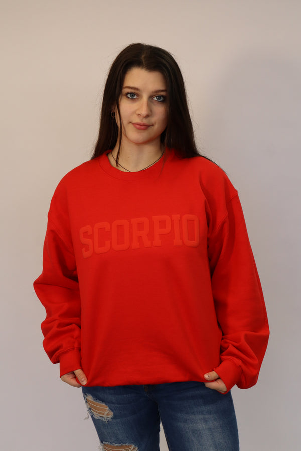 Red Zodiac Puff Print Crewneck
