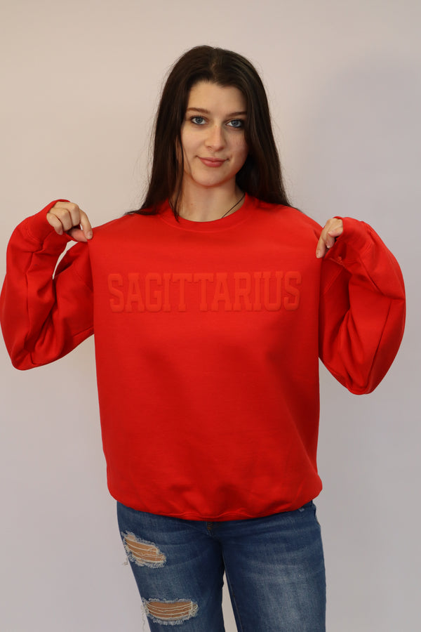 Red Zodiac Puff Print Crewneck