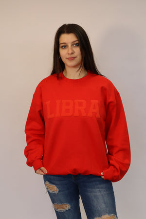 Red Zodiac Puff Print Crewneck