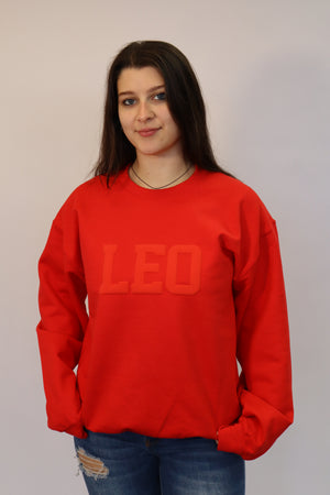 Red Zodiac Puff Print Crewneck