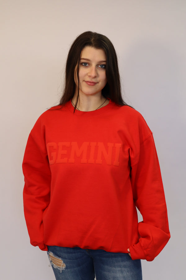 Red Zodiac Puff Print Crewneck