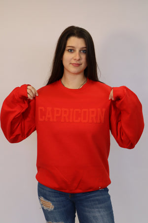 Red Zodiac Puff Print Crewneck