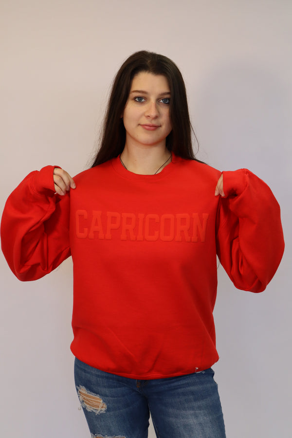 Red Zodiac Puff Print Crewneck