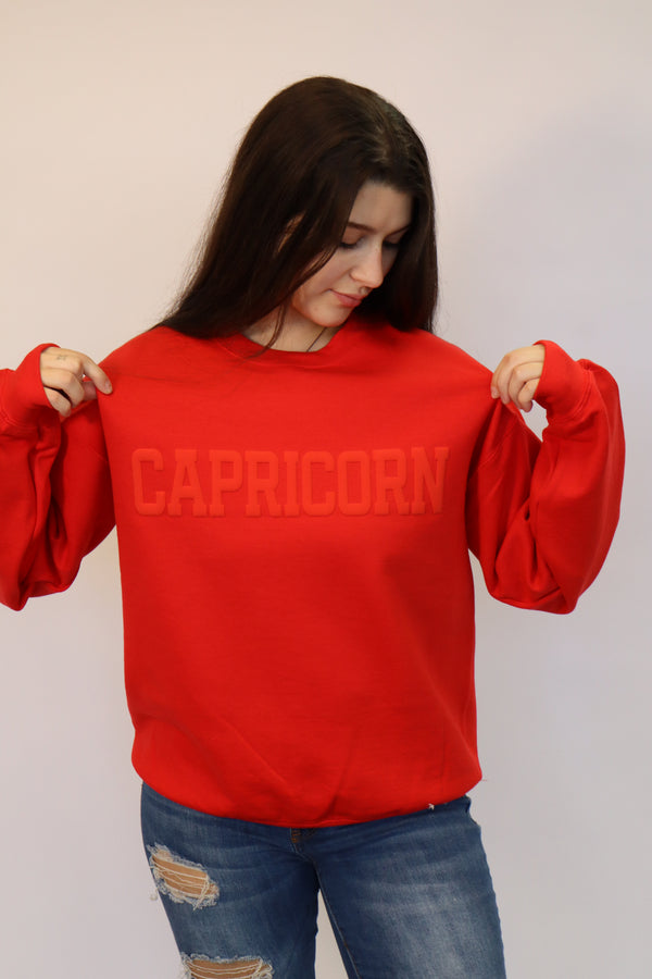 Red Zodiac Puff Print Crewneck