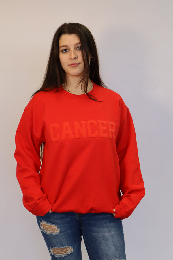 Red Zodiac Puff Print Crewneck