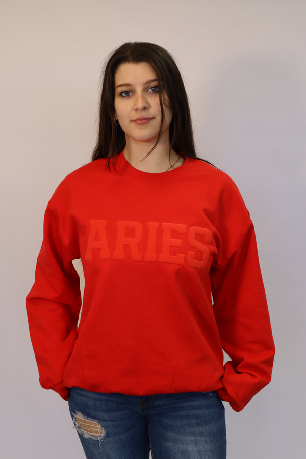Red Zodiac Puff Print Crewneck