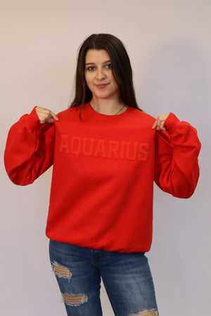 Red Zodiac Puff Print Crewneck