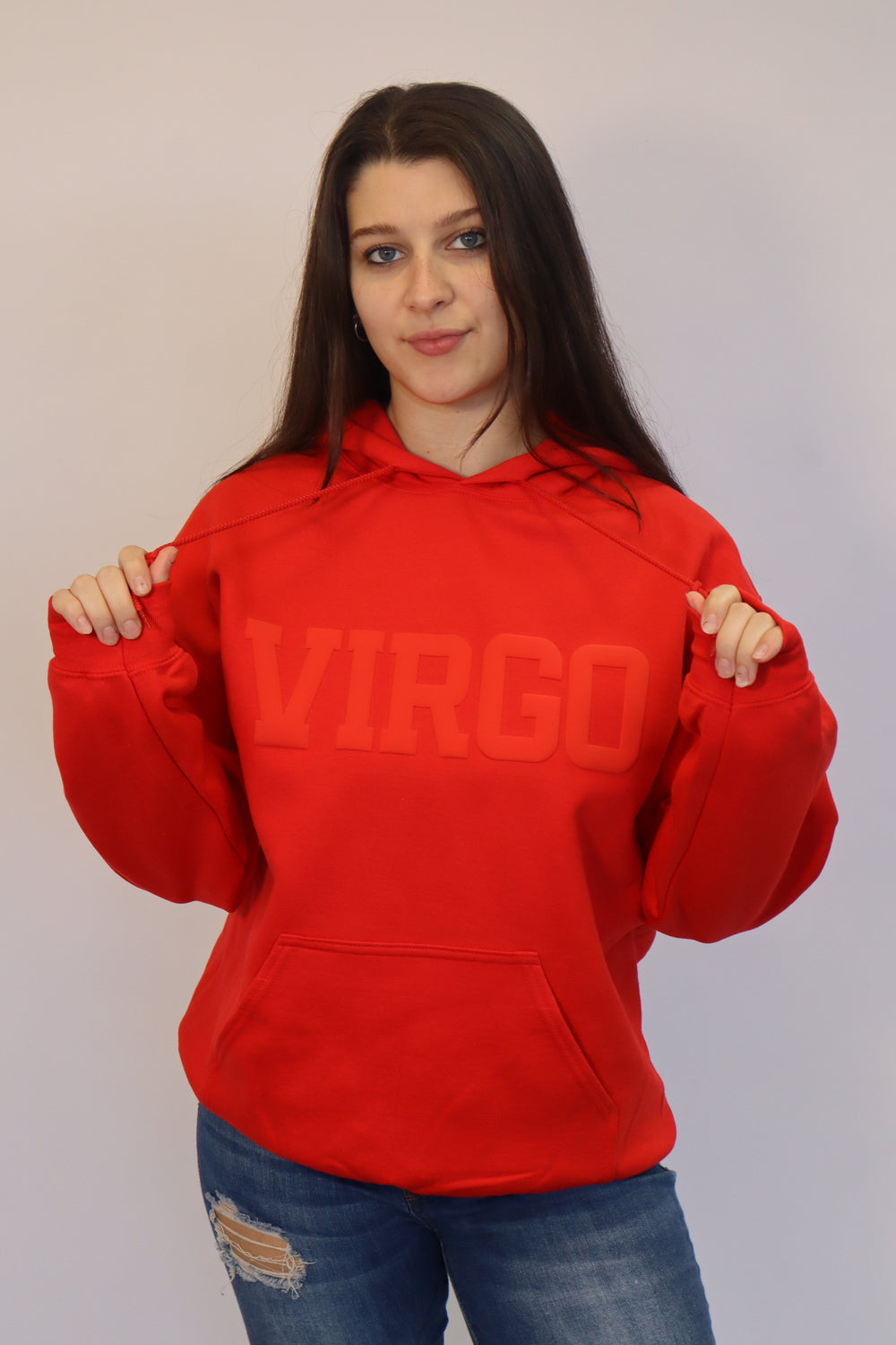 Red Zodiac Puff Print Hoodie