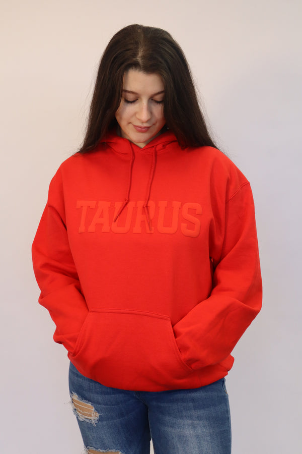 Red Zodiac Puff Print Hoodie