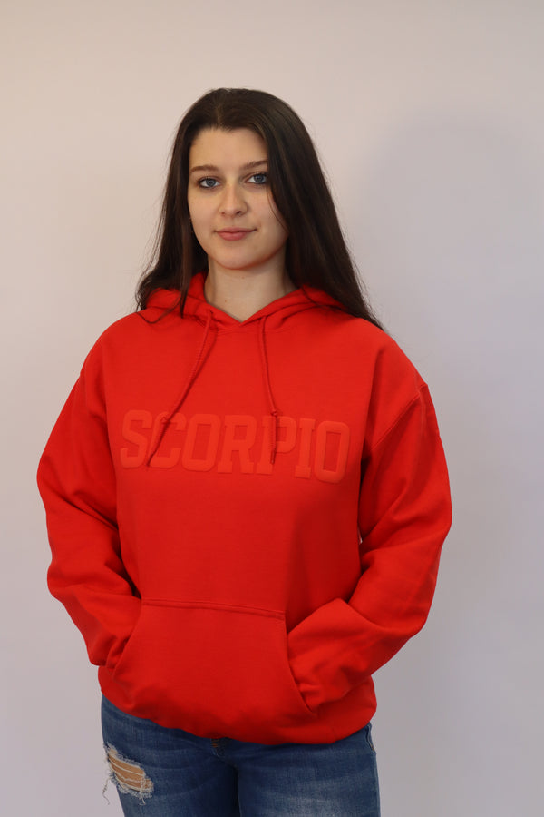 Red Zodiac Puff Print Hoodie