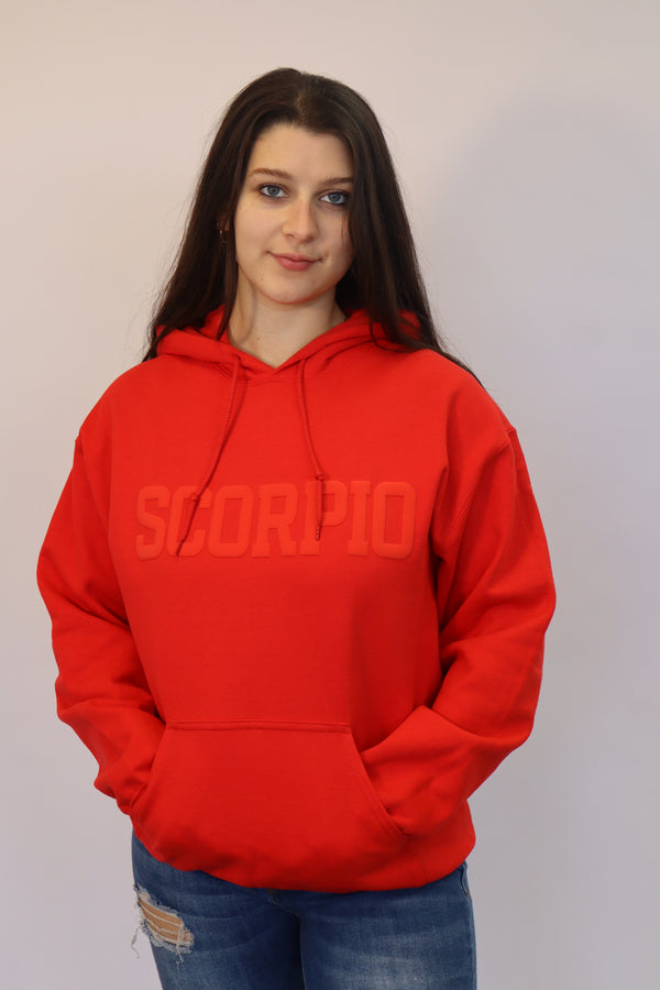 Red Zodiac Puff Print Hoodie