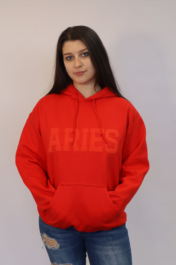 Red Zodiac Puff Print Hoodie