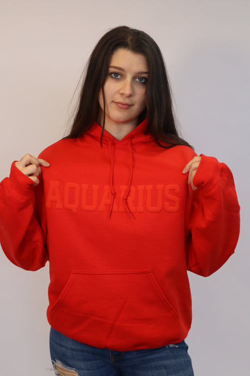 Red Zodiac Puff Print Hoodie