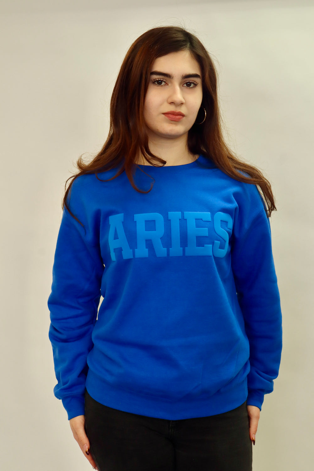 Royal Blue Zodiac Puff Print Crewneck