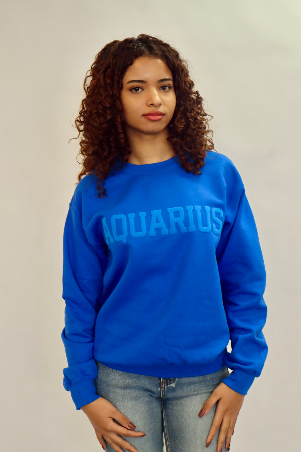 Royal Blue Zodiac Puff Print Crewneck