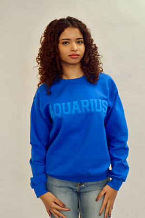 Royal Blue Zodiac Puff Print Crewneck