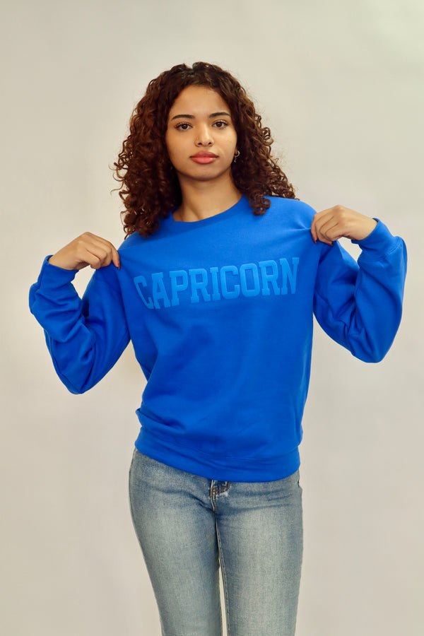 Royal Blue Zodiac Puff Print Crewneck