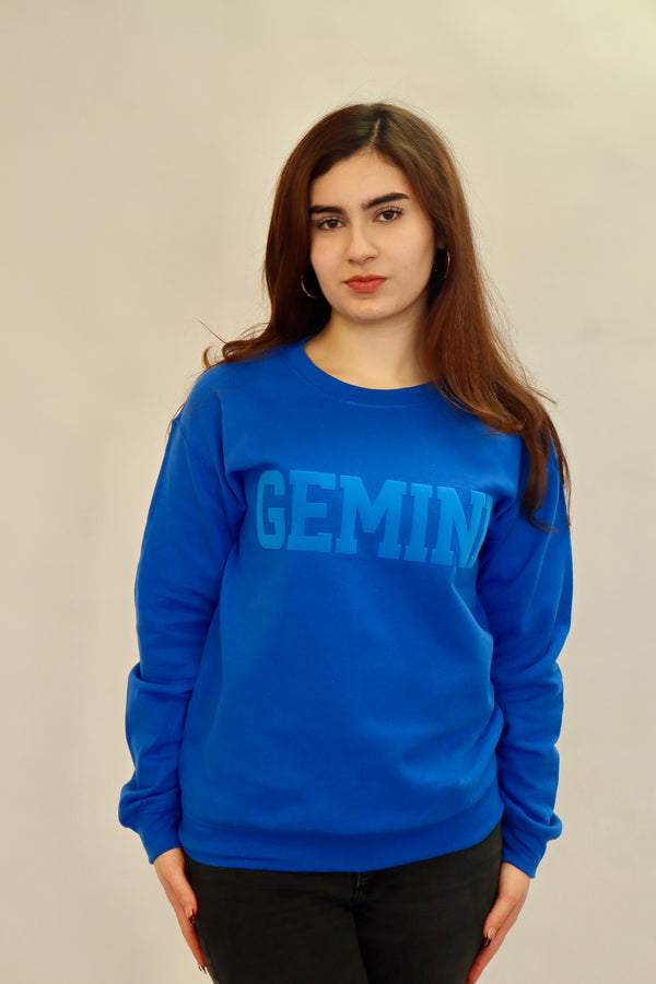 Royal Blue Zodiac Puff Print Crewneck