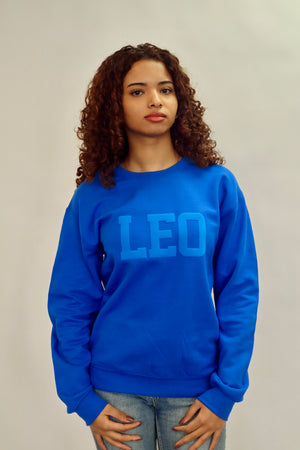 Royal Blue Zodiac Puff Print Crewneck