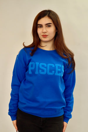 Royal Blue Zodiac Puff Print Crewneck