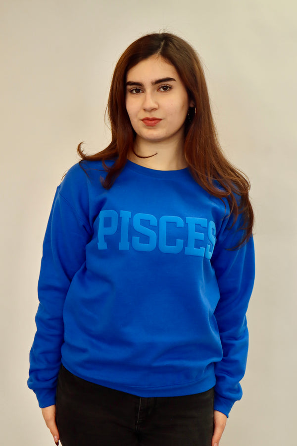 Royal Blue Zodiac Puff Print Crewneck