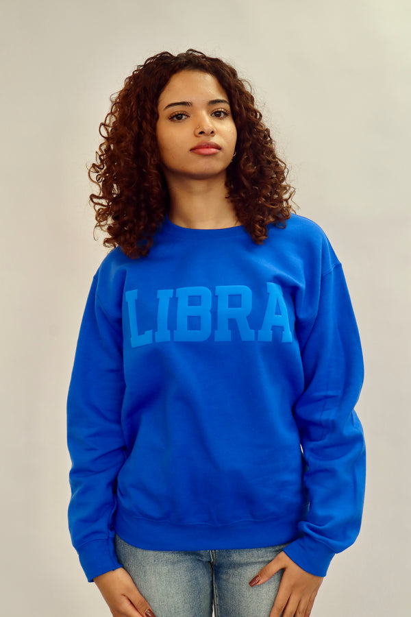 Royal Blue Zodiac Puff Print Crewneck